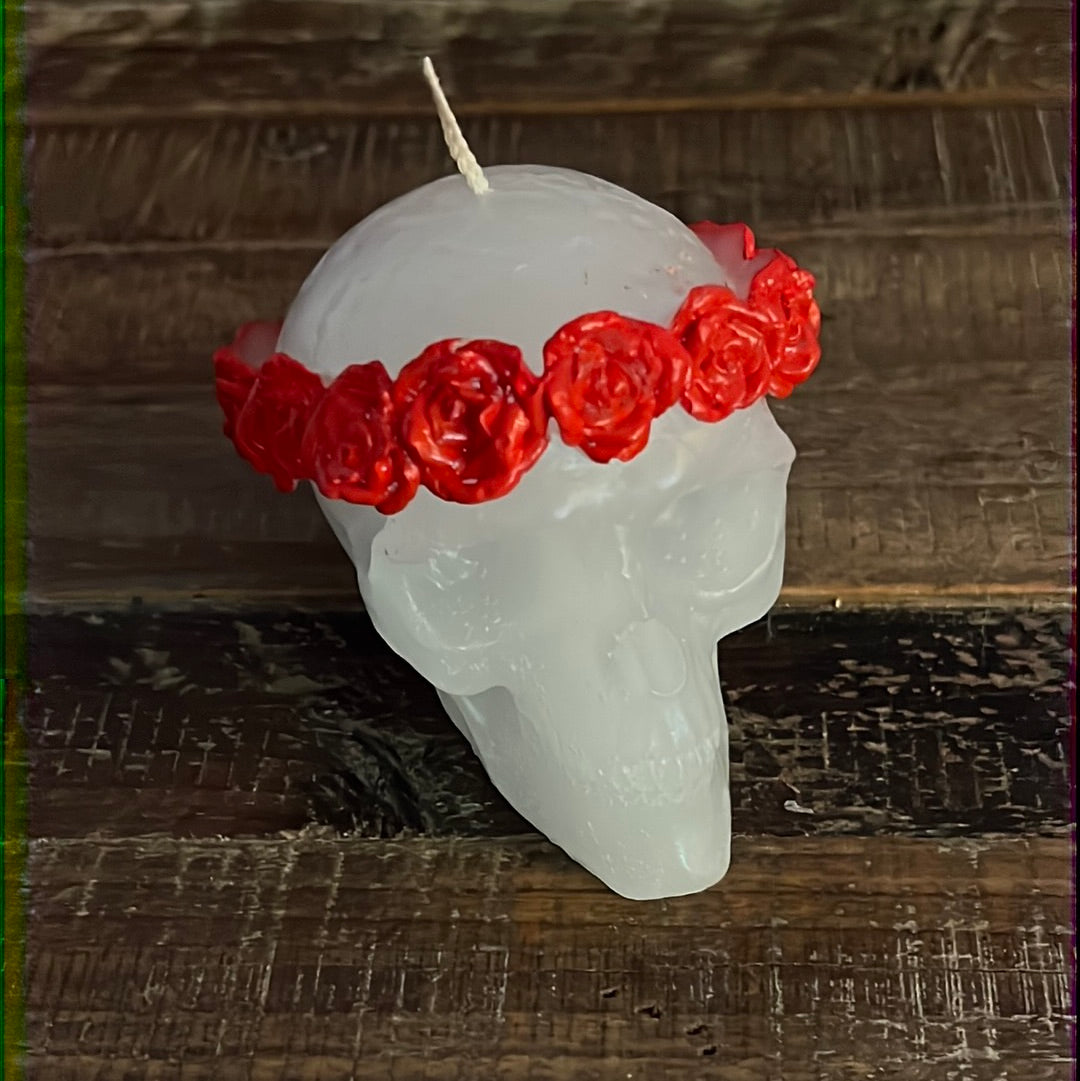 Skull with Crown of Roses Candle