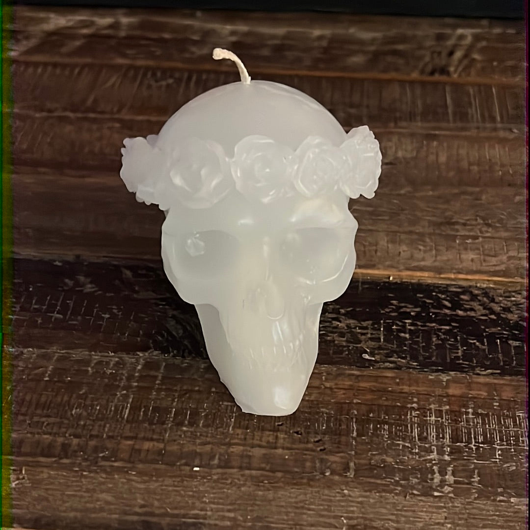 Skull with Crown of Roses Candle